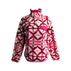 Patagonia Women 's Synchilla Snap Pullover Fleece Diamond Shibori White Pink
